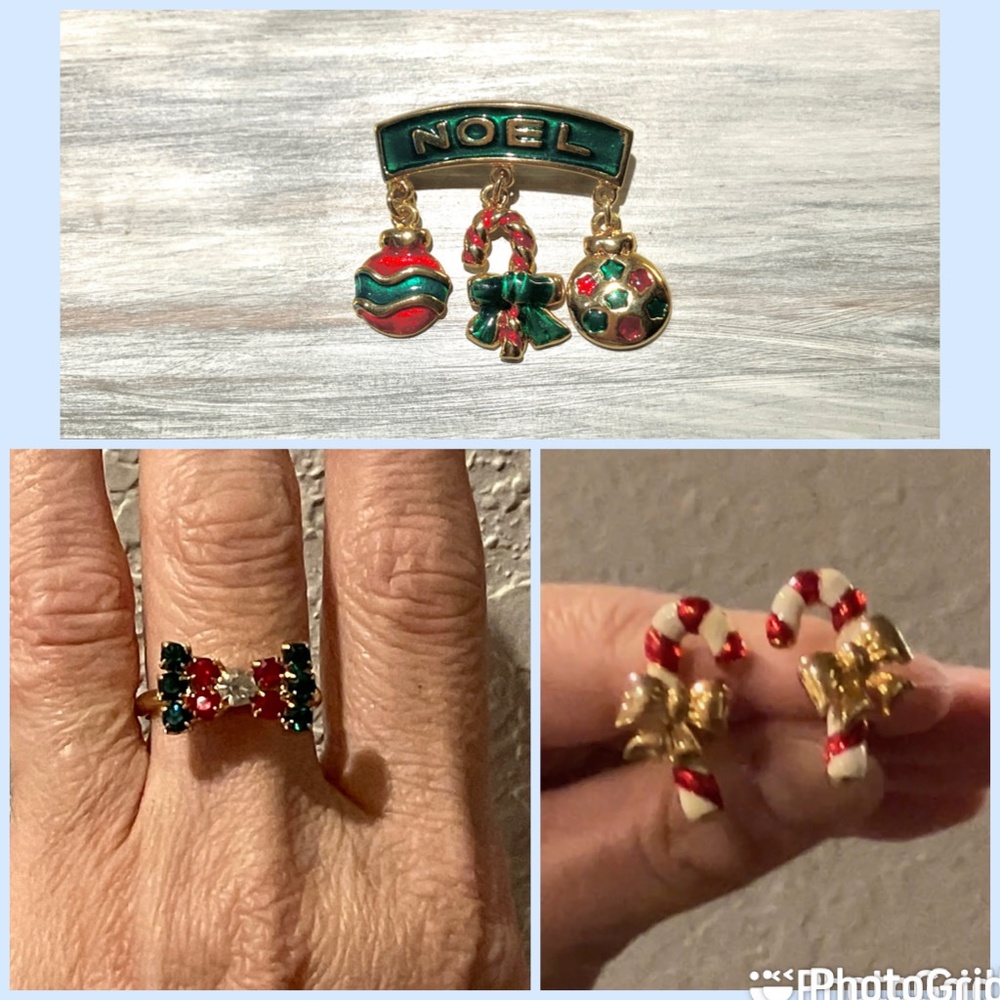 Christmas Jewelry - Brooch, Ring, Earrings